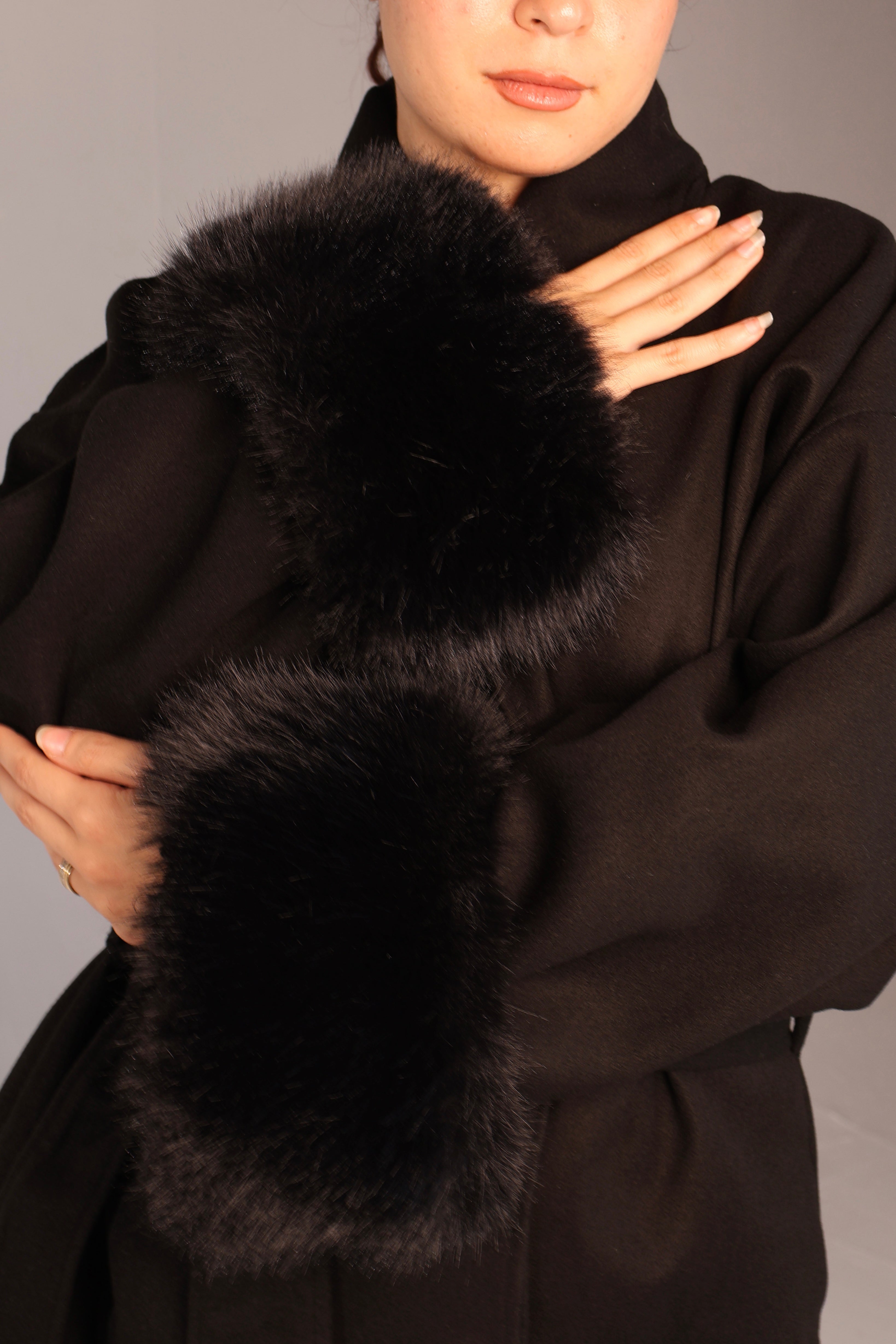 Cuffed Wrap Coat - Black