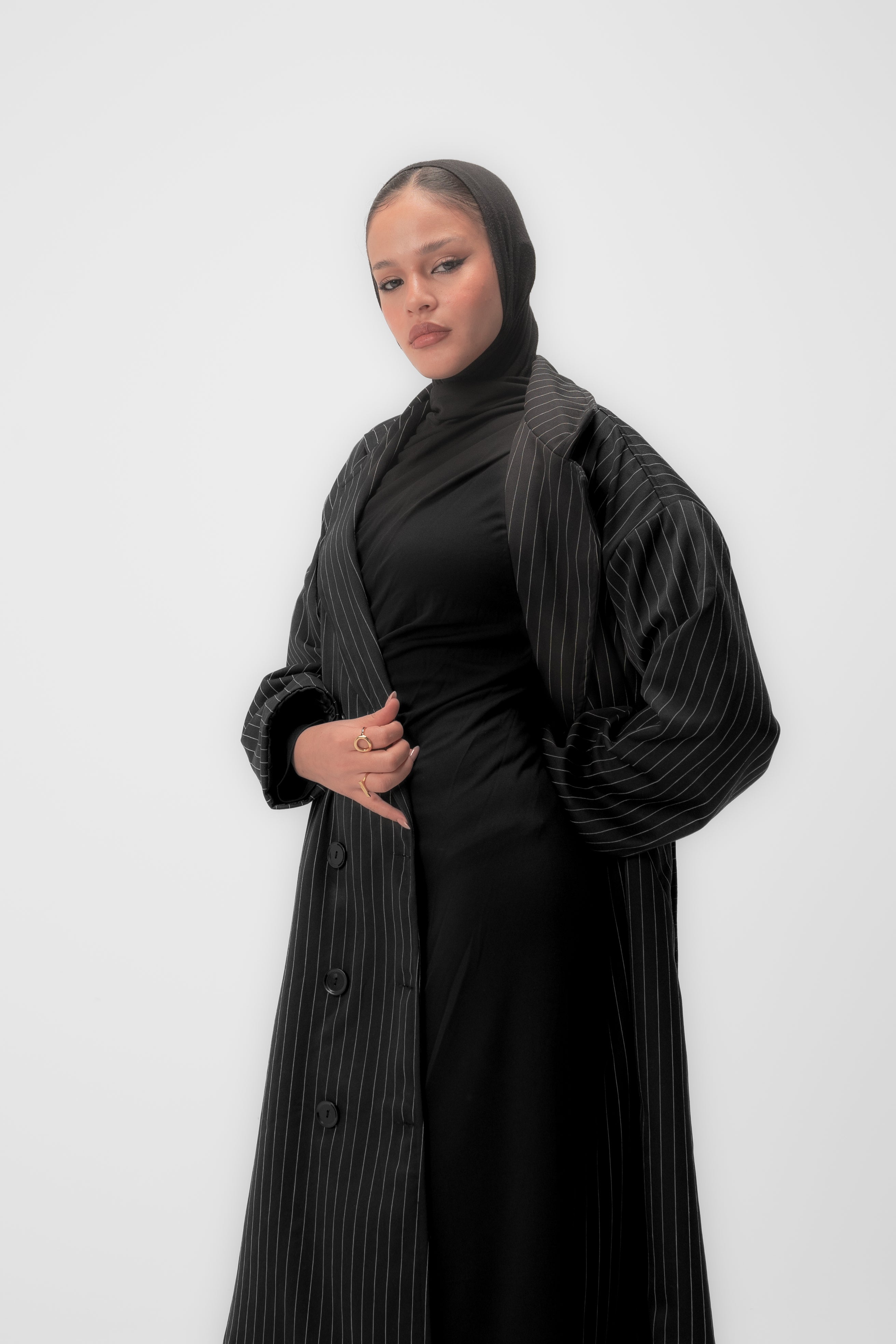 Pinstripe Coat - Black